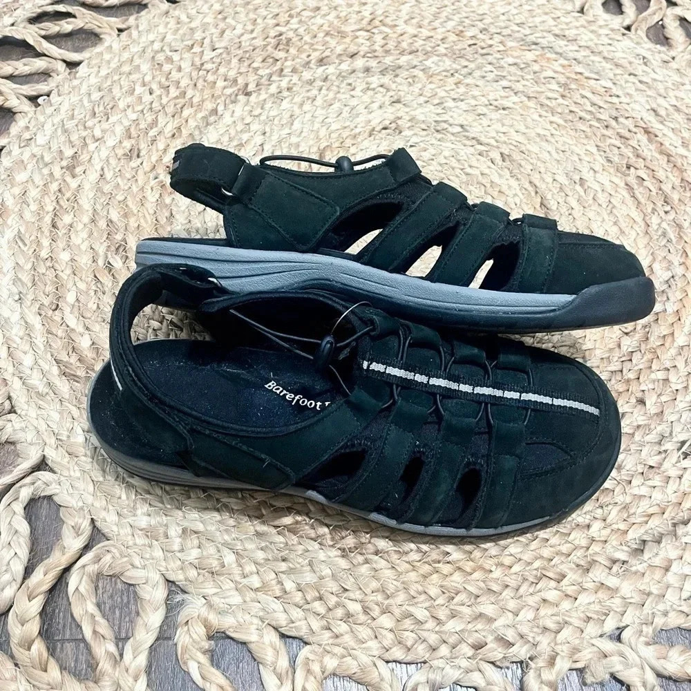 Drew Barefoot Freedom Black Leather Memory Foam Fisherman Sandals NWOT Size 11N